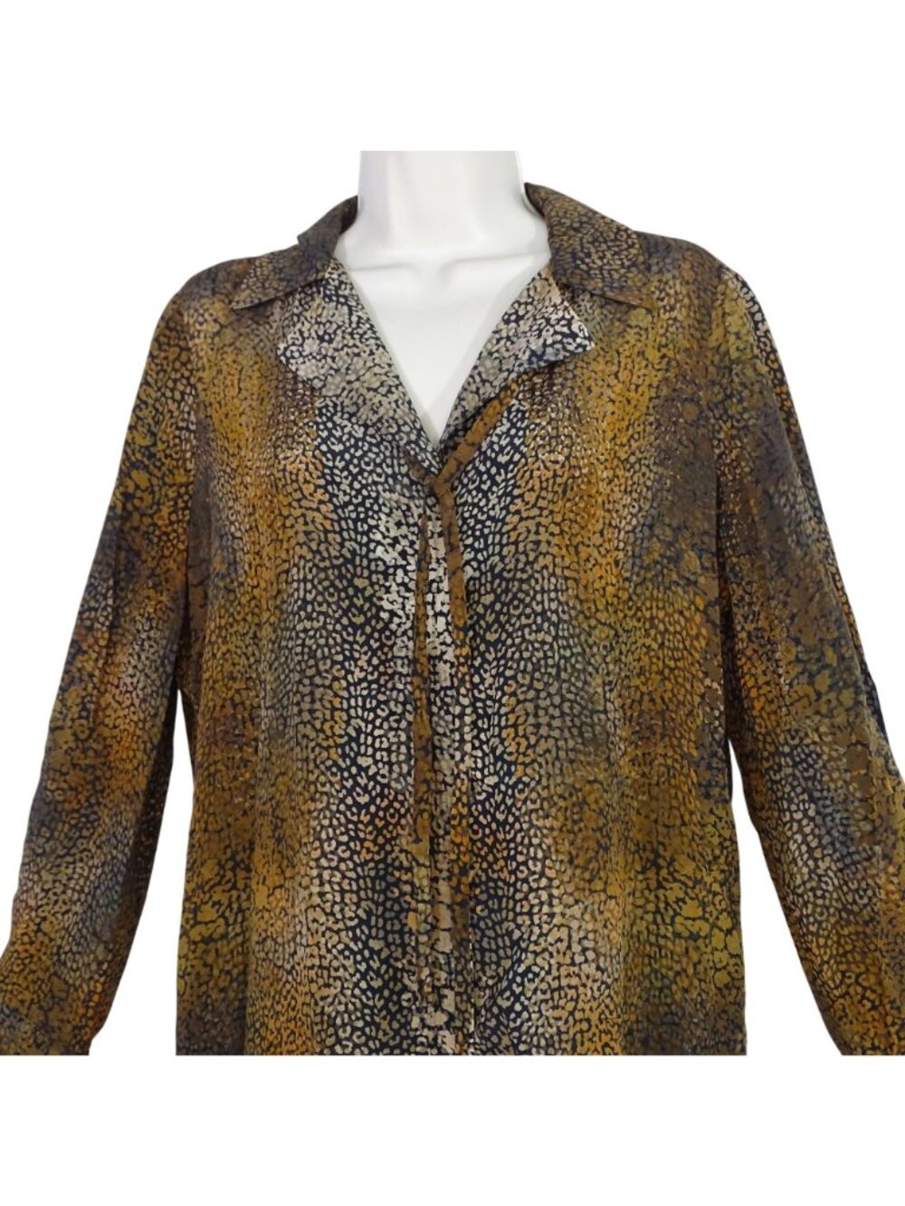 Kobi Halperin Animal Leopard Print Silk Blouse Women Size S Long Bell Sleeves - Picture 2 of 13